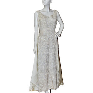 1960s Mike Benet Formal Occasion Ivory Sequined Evening Dress Wedding Gown